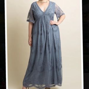 PinkBlush Blue Lace Mesh Overlay Plus Maxi Dress